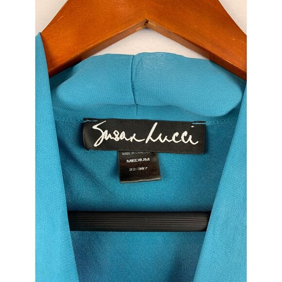 Susan Lucci Womens Medium Teal Sleeveless Blouse With Bow - Picture 5 of 6